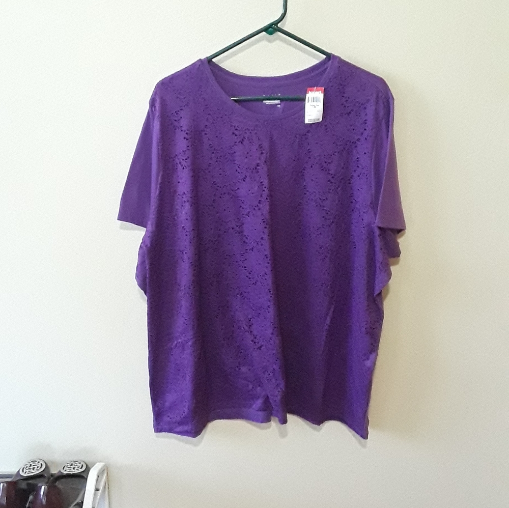 NWT Basic Edition Purple Lace Inset Tshirt